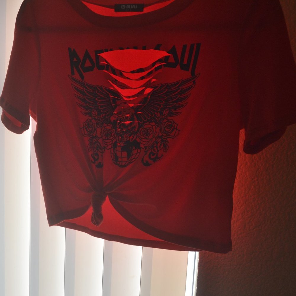 G Mini - Red Cropped T-Shirt w/Front Rips - Picture 2 of 6